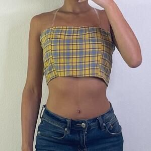 Yellow and Blue Plaid Crop Top